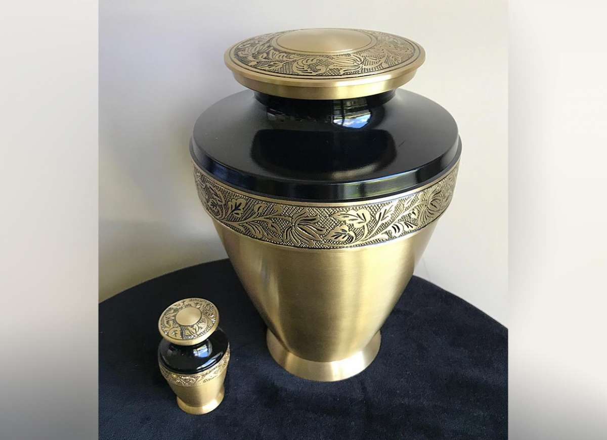 Gold & Black Vine Urn & Keepsake Souly Funerals